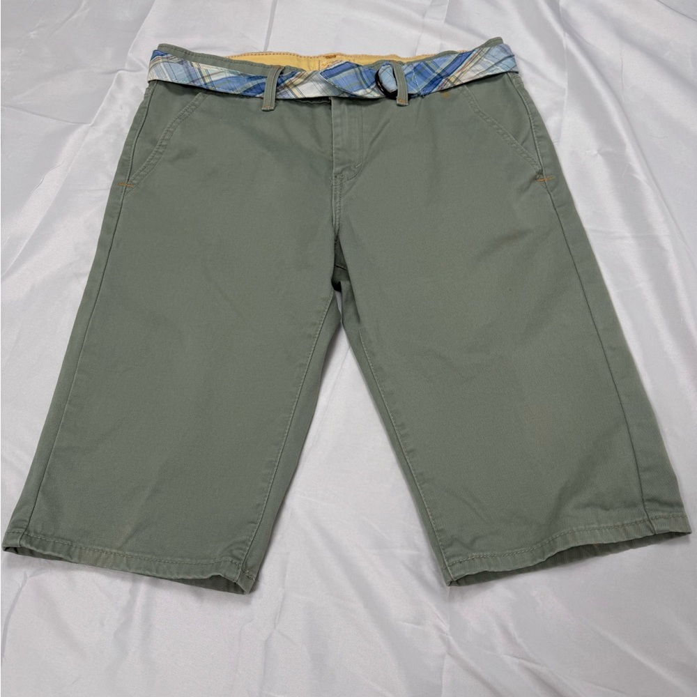 Levi's Tab Twills Chino Shorts W 8P Green Mid Rise Cotton Stretch Plaid Belt
